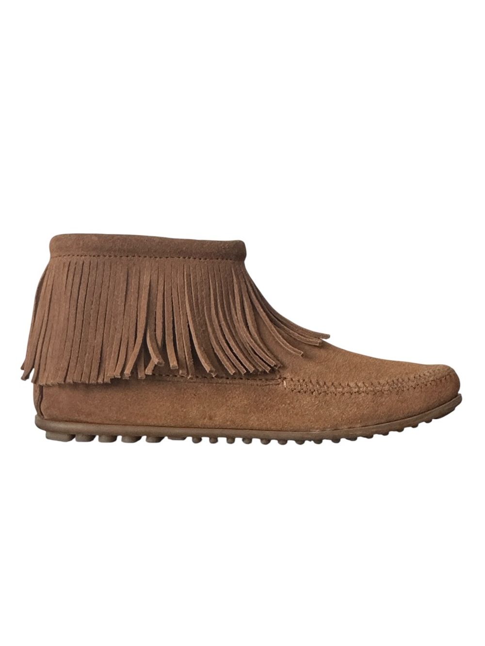 Minnetonka Women's Brown Suede Fringe Ankle Moccasin Booties Boho Festival 10